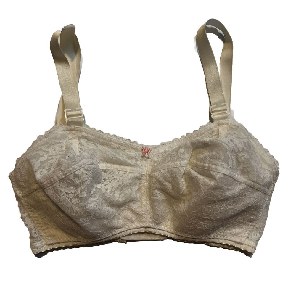 WOMENS‎ BRA 4 HOOK WHITE "VINTAGE" LACE PUSHUP ADJUSTABLE WIRELESS Nursing